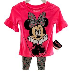 Minnie Mouse Baby Girls 2Pc Legging Set/12M-124M Coral & Grey Silver Glitter
